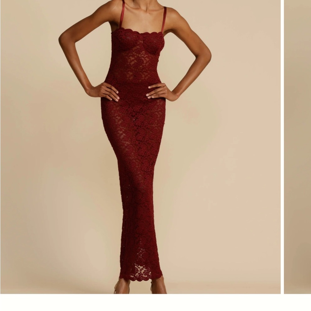 Wine color lace maxi dress